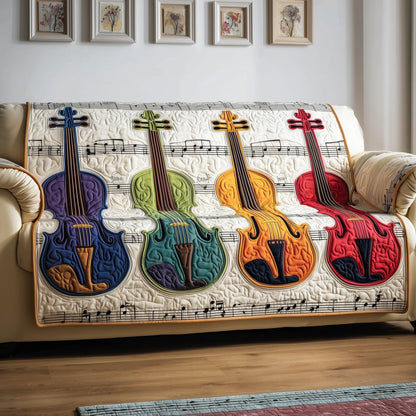 Violin Harmony Quilted Sofa Cover Orchestra Instrument Accent Gift Ideas For Violin Players
