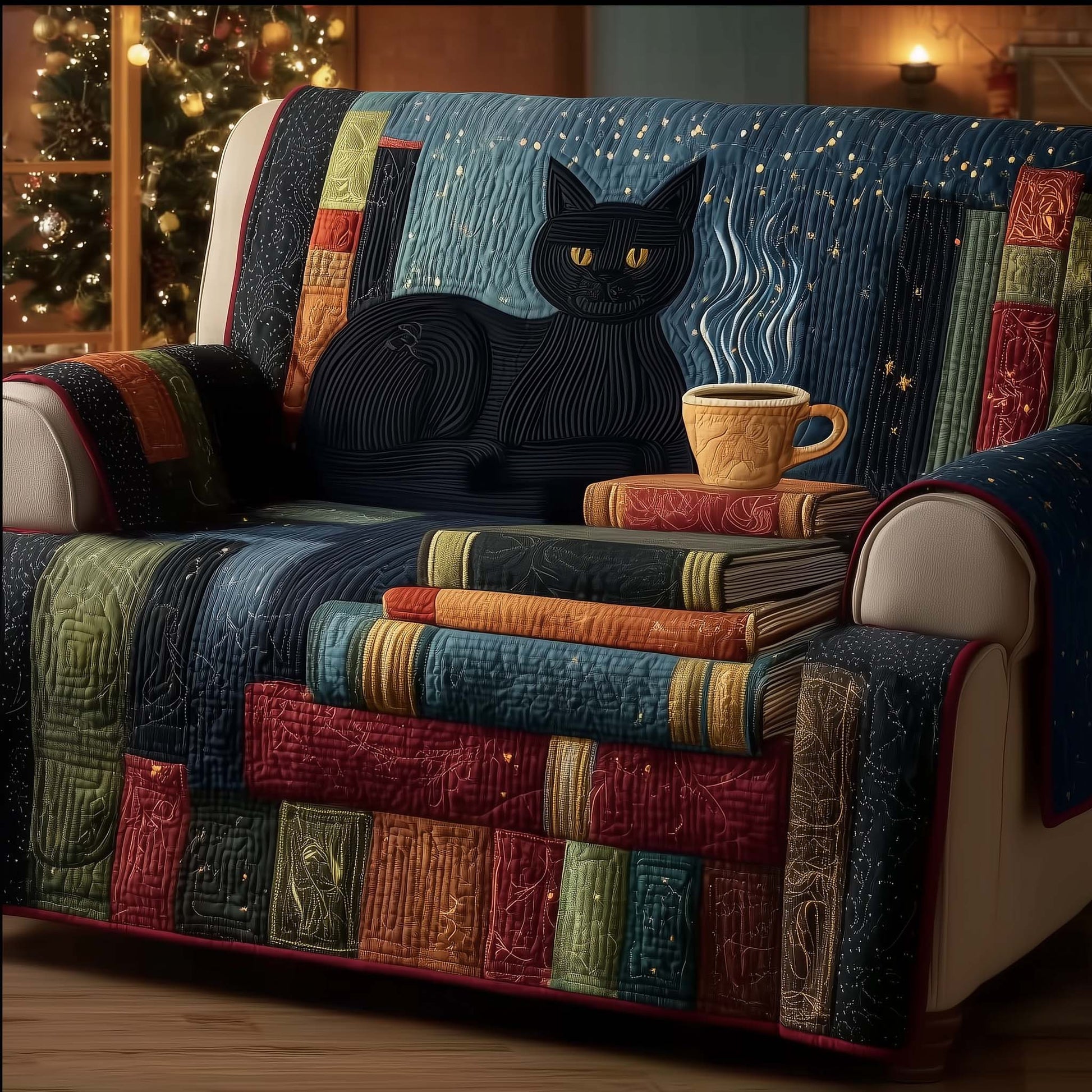 Black Cat Quilted Sofa Cover Sleek Black Kitten Design Kitten Christmas Presents
