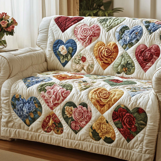 Patchwork Hearts Quilted Sofa Cover Cozy Quilted Hearts Accent Best Couple Gifts Design