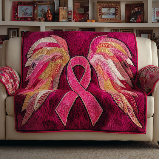 Breast Cancer Ribbon Quilted Sofa Cover Charity Ribbon Pattern Accent Breast Cancer Survivor Gifts