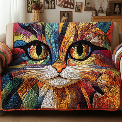 Rustic Catitude Quilted Sofa Cover Vintage Cat Expression Design Kitten Christmas Presents