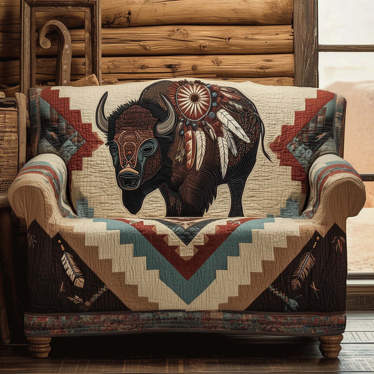 Majestic Bison Quilted Sofa Cover Powerful American Buffalo Awesome Gifts For Bison Lovers