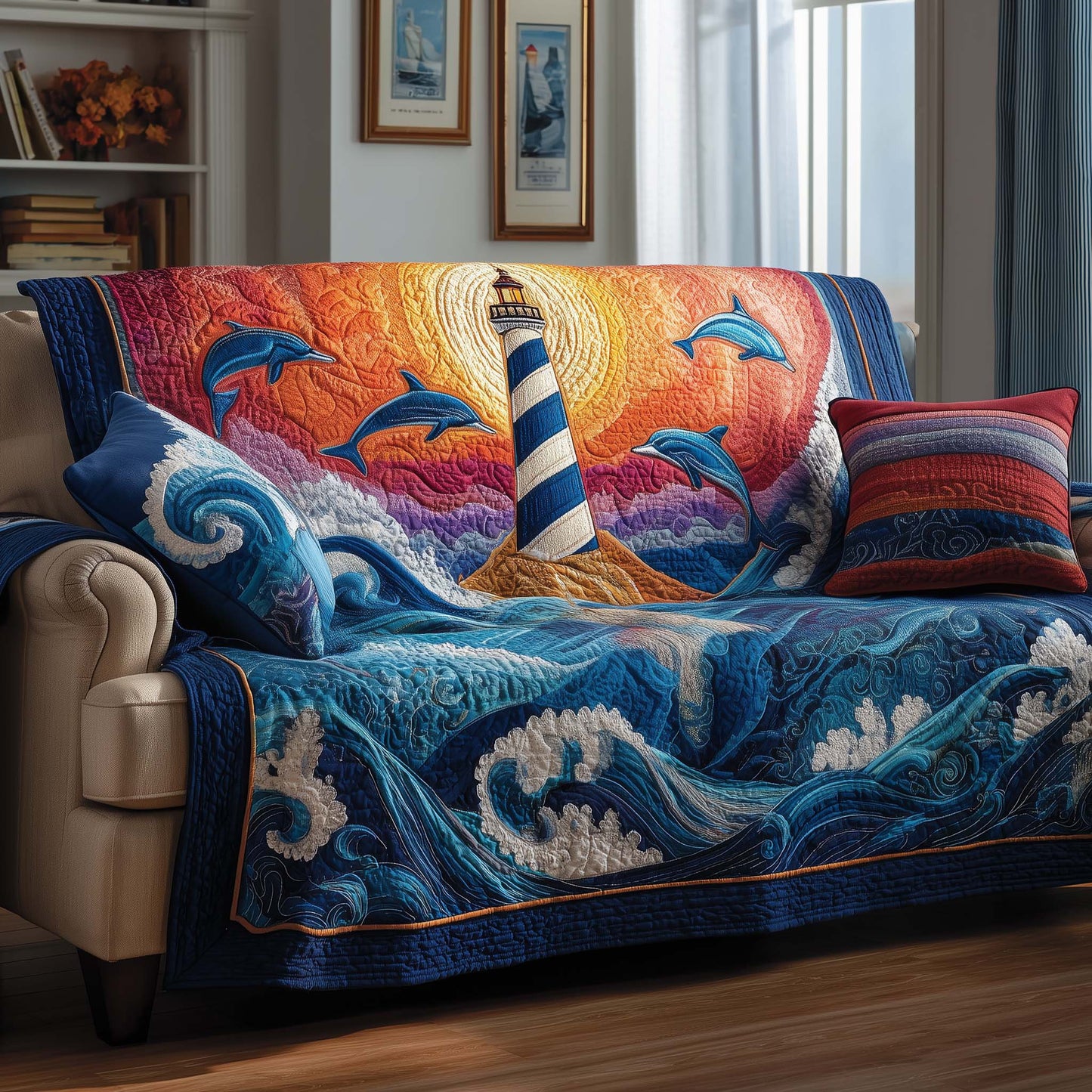 Peace Light Quilted Sofa Cover Calm White Light Protector Unique Lighthouse Gifts