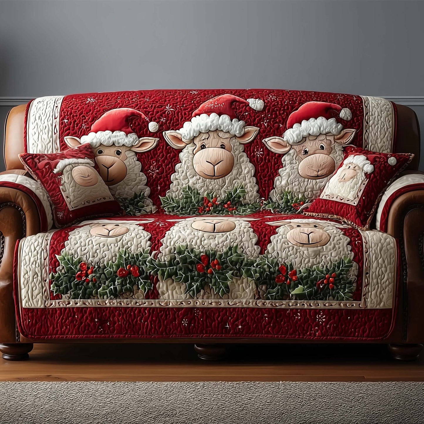 Sheep Quilted Sofa Cover Cozy Farmhouse Christmas Design Protector Sheep Related Presents