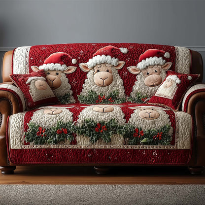 Sheep Quilted Sofa Cover Cozy Farmhouse Christmas Design Protector Sheep Related Presents