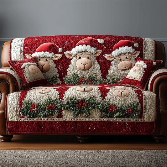 Sheep Quilted Sofa Cover Cozy Farmhouse Christmas Design Protector Sheep Related Presents