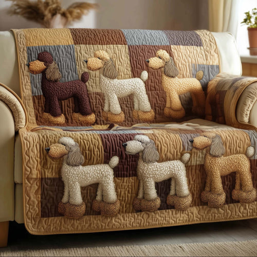Adorable Poodle Quilted Sofa Cover Puppy Sofa Throw Anti-Scratch Poodle Related Gifts