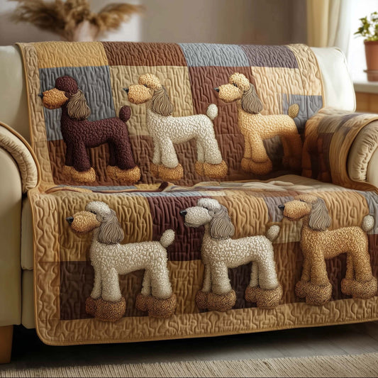 Adorable Poodle Quilted Sofa Cover Puppy Sofa Throw Anti-Scratch Poodle Related Gifts