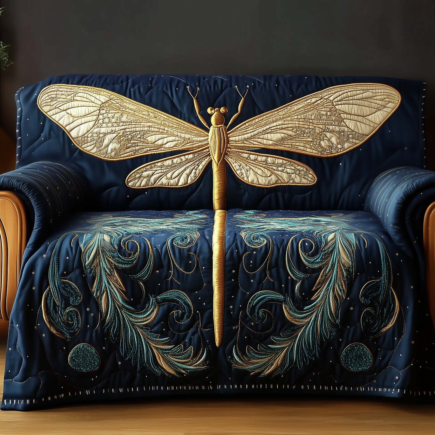 Mystic Dragonfly Quilted Sofa Cover Symbolic Wings Accent Dragonfly Gift Ideas