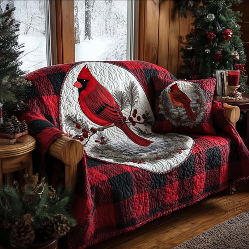 Cardinal Charm Quilted Sofa Cover Red Bird Winter Scene Protector Red Cardinal Gifts For Mom