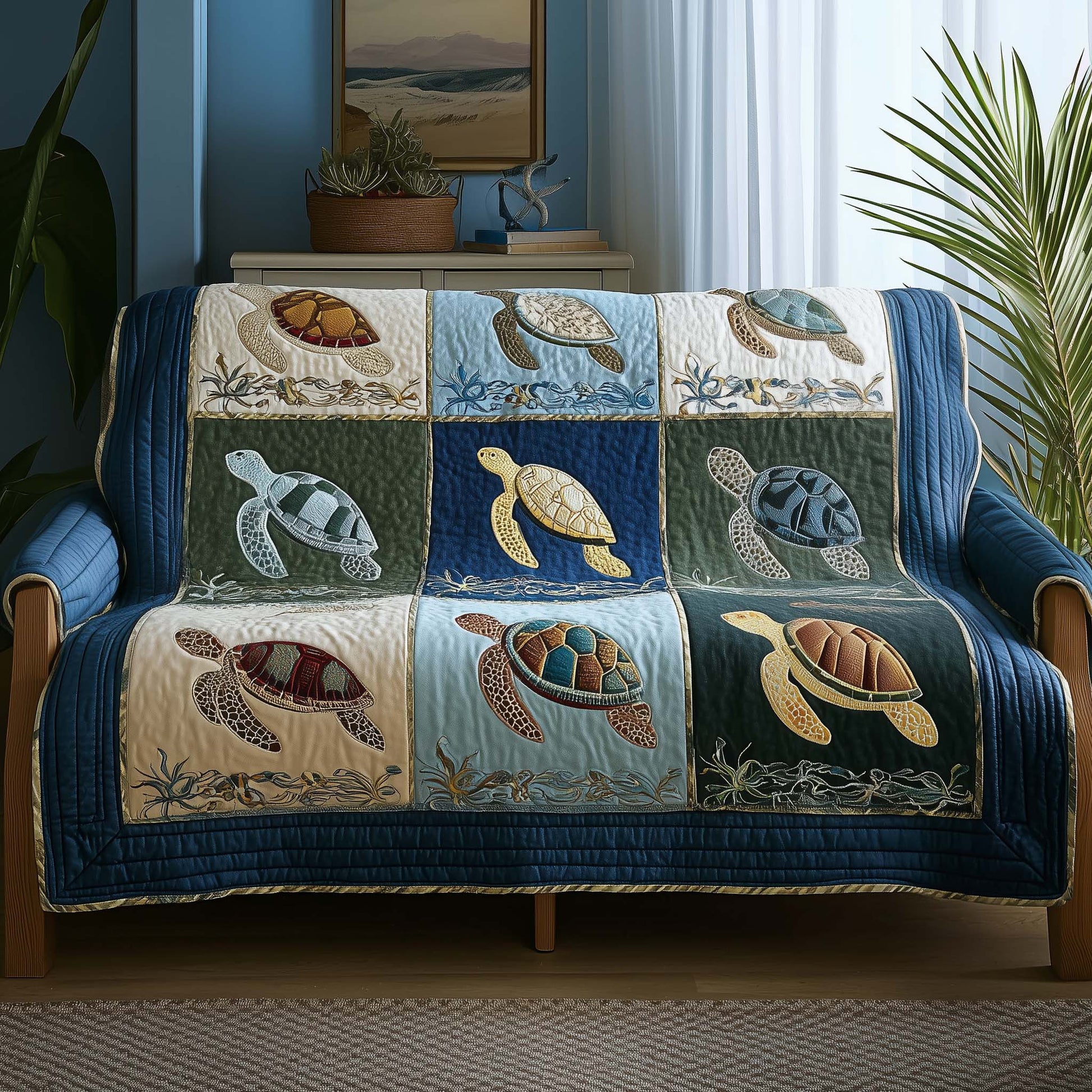 Sea Turtle Quilted Sofa Cover Ocean Life Design COver Quilt Sea Turtle Gift Ideas