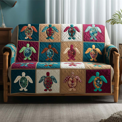 Sea Turtle Quilted Sofa Cover Swimming Sea Motif Quilt Cover Sea Turtle Gift Ideas