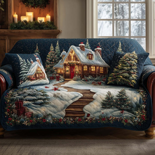 Peaceful Cabin Quilted Sofa Cover Mountain Retreat Cabin Design Warm Christmas Home Decor