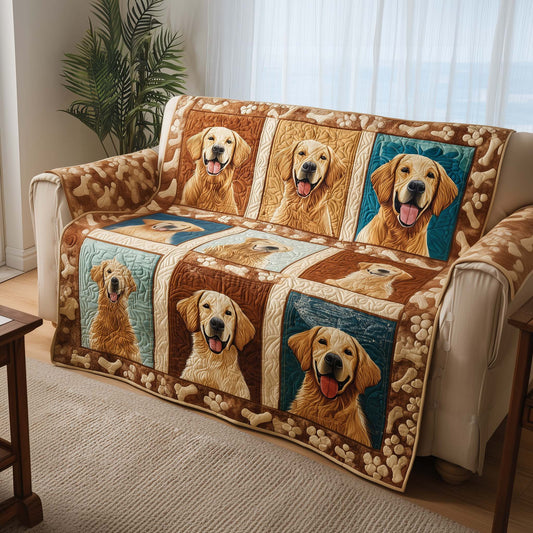 Golden Retriever Quilted Sofa Cover Loyal Dog Breed Unique Present For Smart Dog