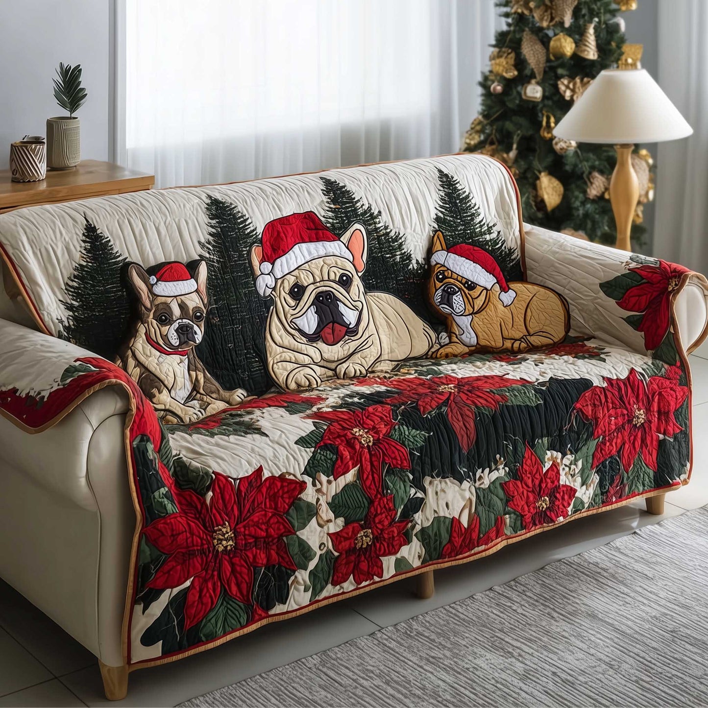 French Bulldog Quilted Sofa Cover Parisian Dog Christmas Theme French Bulldog Gifts For Owners