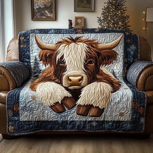 Resting Highland Cow Quilted Sofa Cover Tranquil Farm Bull Design Cow Lover Gift Ideas