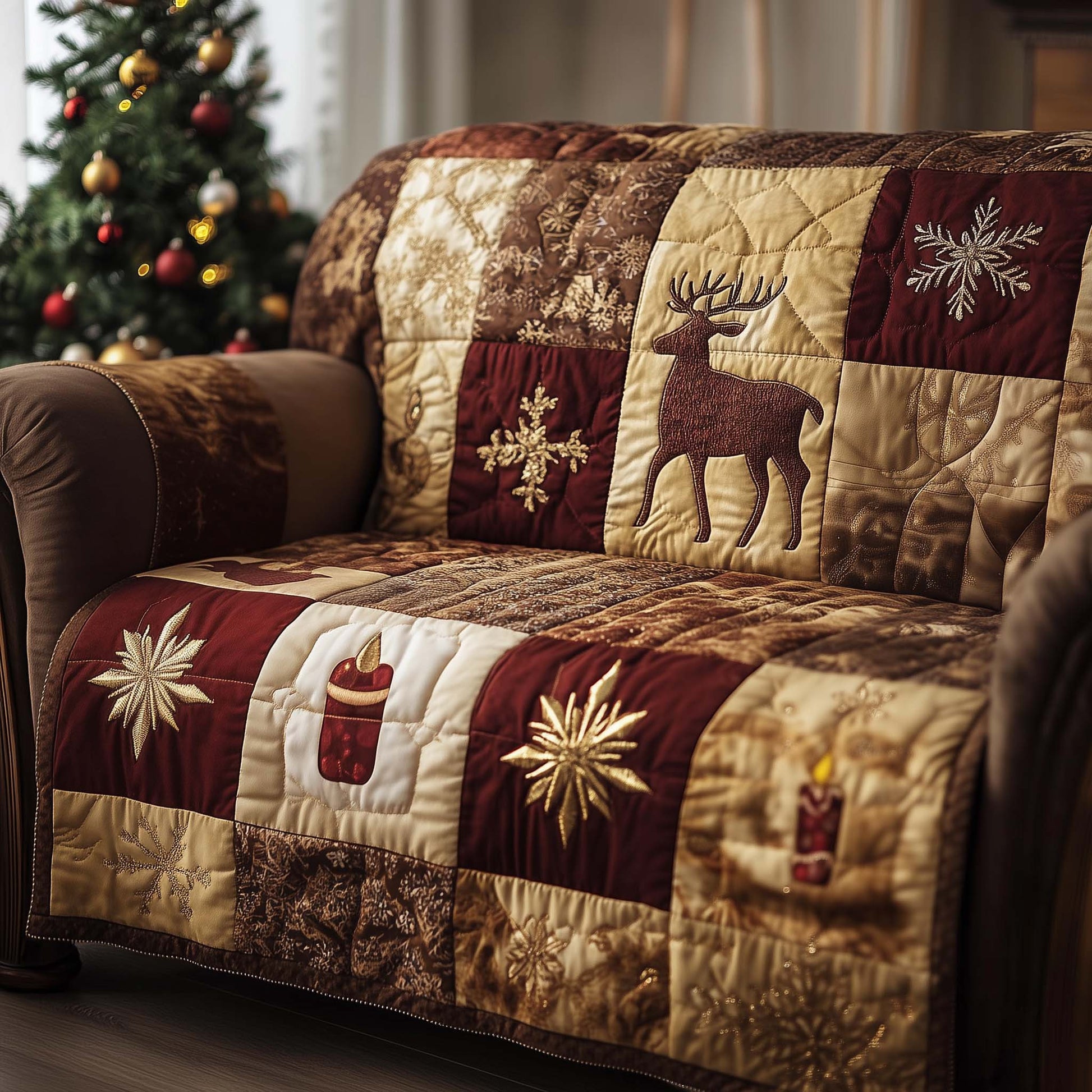 Christmas Patchwork Quilted Sofa Cover Patchwork Sofa Throw Cozy Christmas Gift Idea