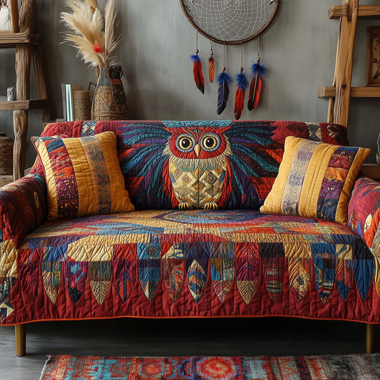 Boho Dreamcatcher Owl Quilted Sofa Cover Tribal Feather Motif Best Unique Gifts For Owl Lovers