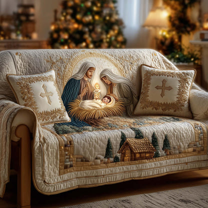 Peaceful Nativity Quilted Sofa Cover Silent Night Religious Christmas Gifts