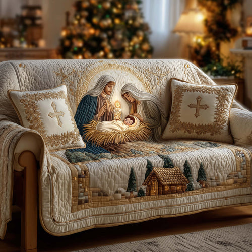 Peaceful Nativity Quilted Sofa Cover Silent Night Religious Christmas Gifts