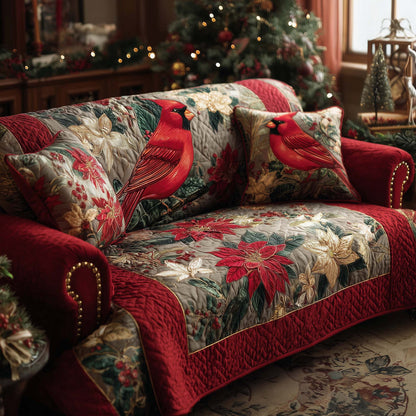 Cardinal Charm Quilted Sofa Cover Winter Wildlife Bird Design Red Cardinal Gifts For Mom