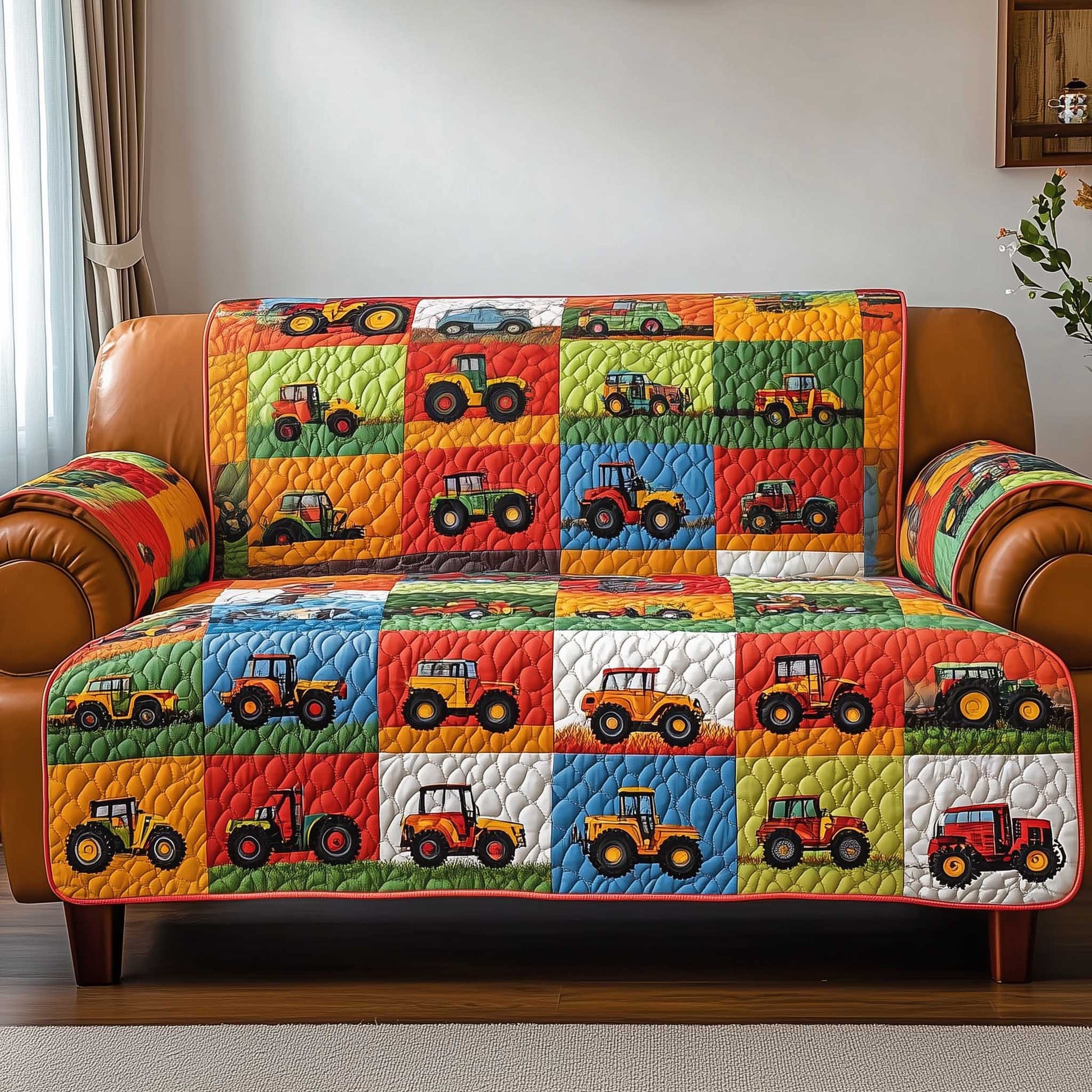 Tractor Quilted Sofa Cover Classic Agricultural Machinery Cover Tractor Gifts For Dad Farmers