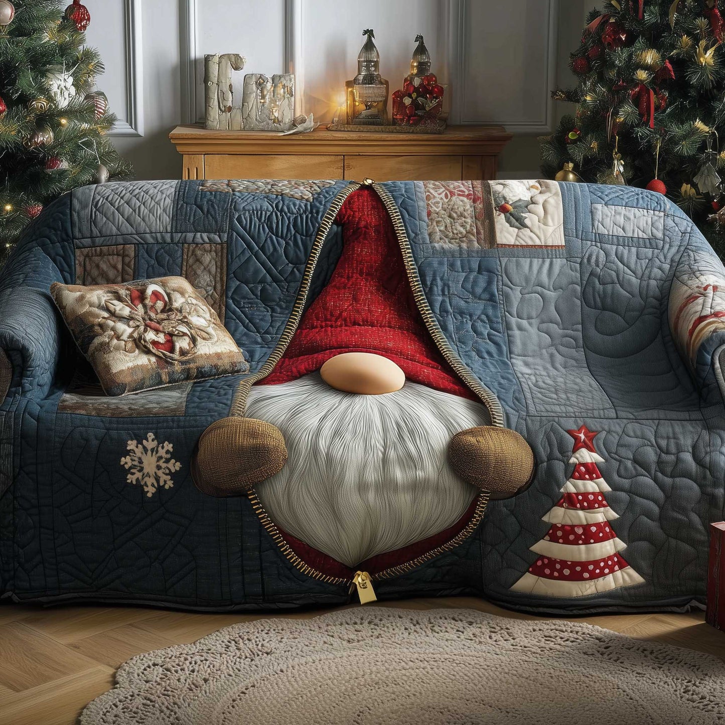 Holiday Glow Quilted Sofa Cover Shining Holiday Ew Gnome Gift For Christmas