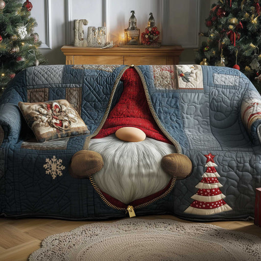 Holiday Glow Quilted Sofa Cover Shining Holiday Ew Gnome Gift For Christmas