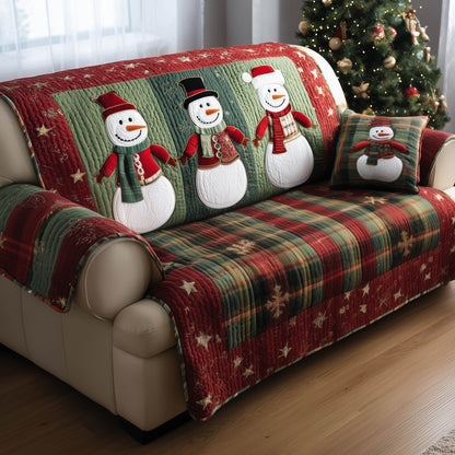 Snowman Quilted Sofa Cover Winter Cute Sofa Protector Perfect Gifts For Christmas Holiday