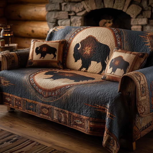 Native Bison Quilted Sofa Cover Majestic Indigenous Wildlife Buffalo Bison Merchandise
