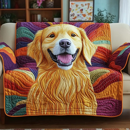 Golden Retriever Quilted Sofa Cover Happy Golden Dog Motif Unique Present For Smart Dog