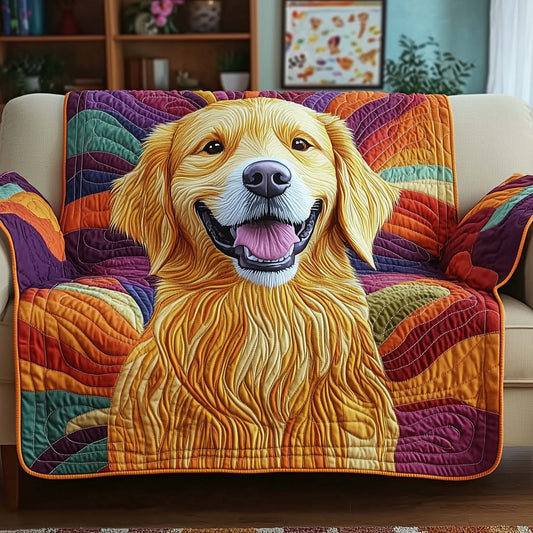 Golden Retriever Quilted Sofa Cover Happy Golden Dog Motif Unique Present For Smart Dog