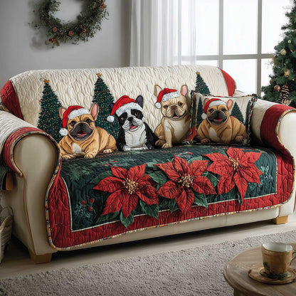 French Bulldog Quilted Sofa Cover With Santa Hat French Bulldog Christmas Gifts For Owners