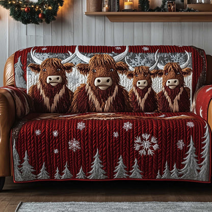 Yuletide Pasture Quilted Sofa Cover Winter Barnyard Holiday Cow Lover Gift Ideas