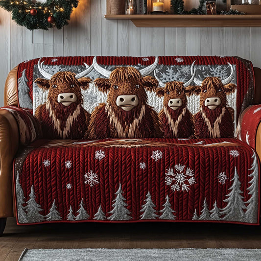 Yuletide Pasture Quilted Sofa Cover Winter Barnyard Holiday Cow Lover Gift Ideas