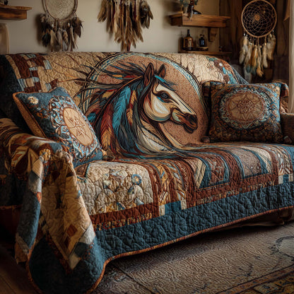 Native Horse Quilted Sofa Cover Warrior Fast Spirit Motif Gifts For Horse Lovers