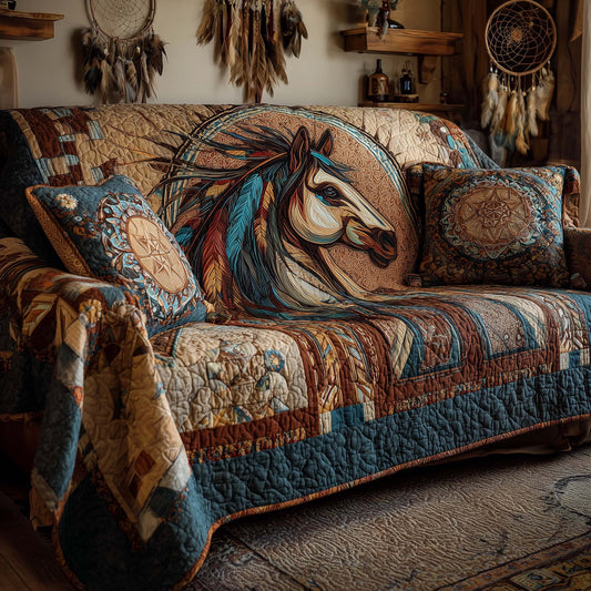 Native Horse Quilted Sofa Cover Warrior Fast Spirit Motif Gifts For Horse Lovers