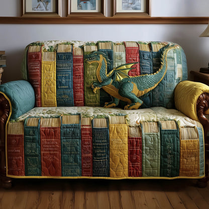 Bookish Dragon Quilted Sofa Cover Reading Wyvern Cozy Motif Great Book Lover Gifts