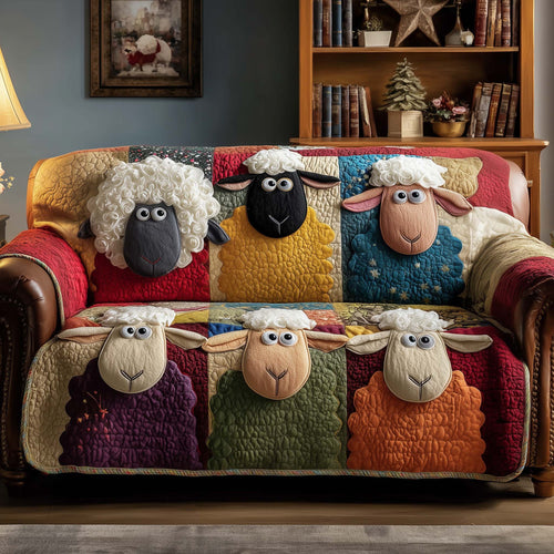 Sheep Quilted Sofa Cover Rustic Cute Lamb Theme Sofa Throw Sheep Related Presents