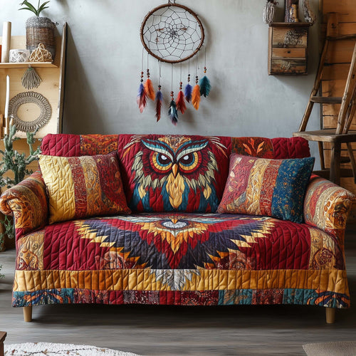 Boho Dreamcatcher Owl Quilted Sofa Cover Native American Unique Gifts For Owl Lovers