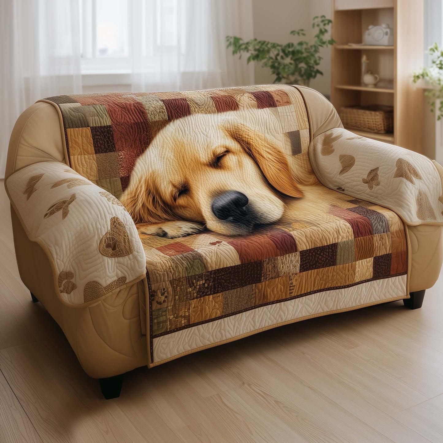 Sleepy Golden Retriever Quilted Sofa Cover Resting Dog Bed Unique Present For Smart Dog