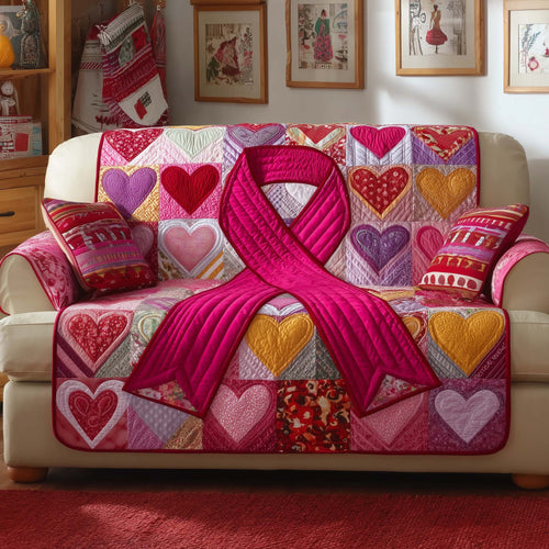 Breast Cancer Ribbon Quilted Sofa Cover Support Pink Ribbon Protector Breast Cancer Survivor Gifts