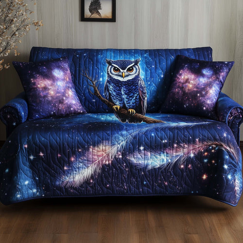 Galaxy Owl Quilted Sofa Cover Cosmic Starry Night Design Best Unique Gifts For Owl Lovers