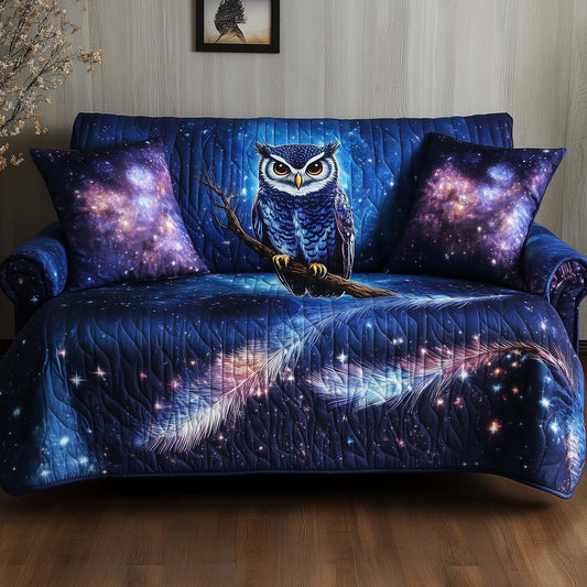 Galaxy Owl Quilted Sofa Cover Cosmic Starry Night Design Best Unique Gifts For Owl Lovers