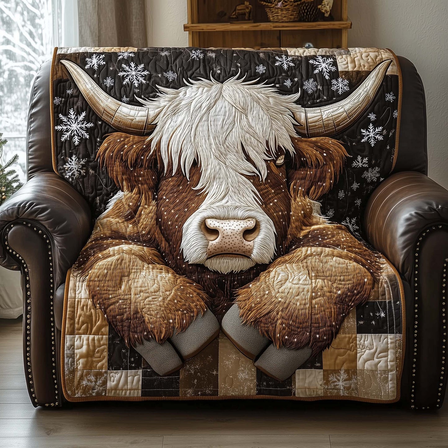 Resting Highland Cow Quilted Sofa Cover Peaceful Sleeping Hairy Coo Cow Lover Gift Ideas