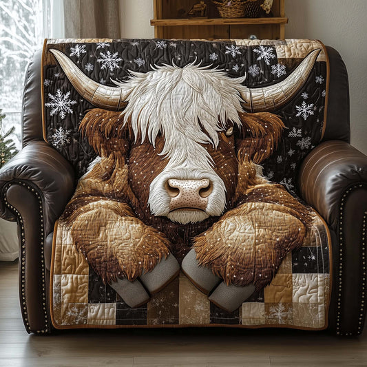 Resting Highland Cow Quilted Sofa Cover Peaceful Sleeping Hairy Coo Cow Lover Gift Ideas