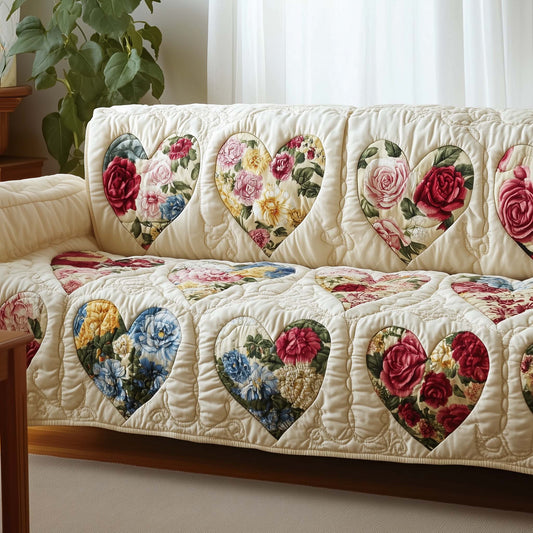 Patchwork Hearts Quilted Sofa Cover Romantic Quilted Heart Best Couple Gifts Design
