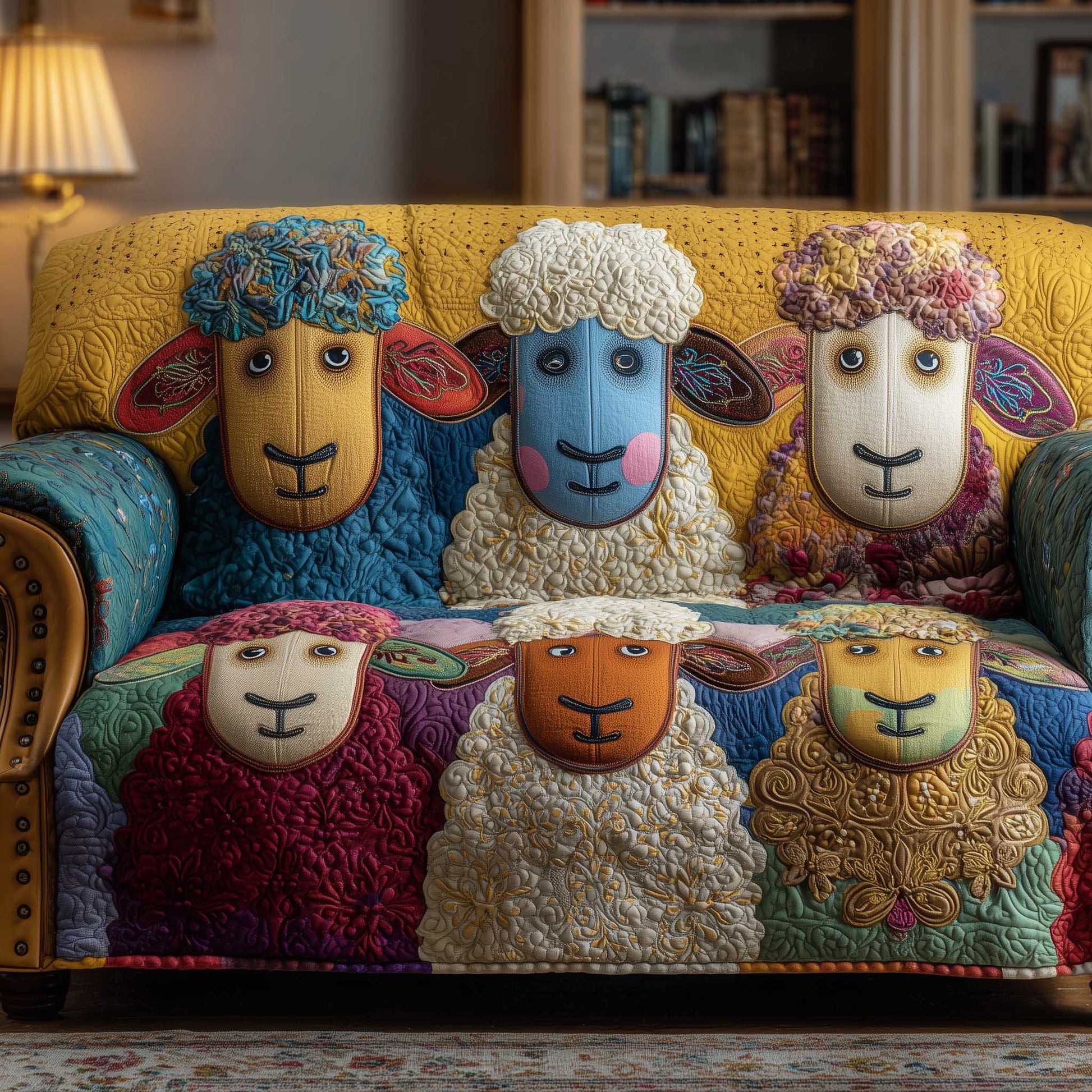 Quirky Pasture Quilted Sofa Cover Funky Farm Life Design Sheep Related Presents