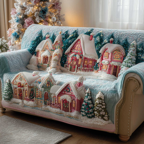 Christmas Wonderland Quilted Sofa Cover Festive Fairy Tale Scene Gifts For House Warming
