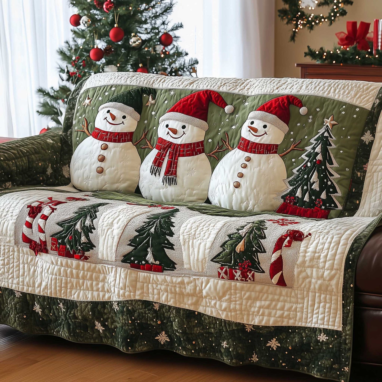 Holiday Glow Quilted Sofa Cover Cozy Warmth Holiday Christmas Gift For Snowman Lovers